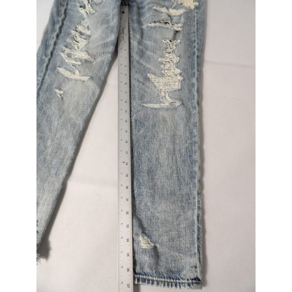 American Eagle Hi Rise Tom Boy Sz 4 Jeans Lace Light Wash Eyelet Y2K Distressed - Picture 8 of 16